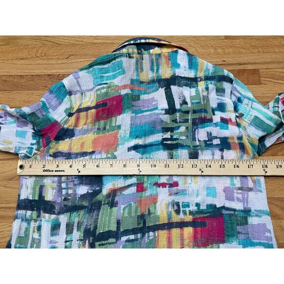 Ali Miles Women's S Green Button-Up Rayon Shirt Tunic Artsy Coastal Cottage Boho - Picture 6 of 9